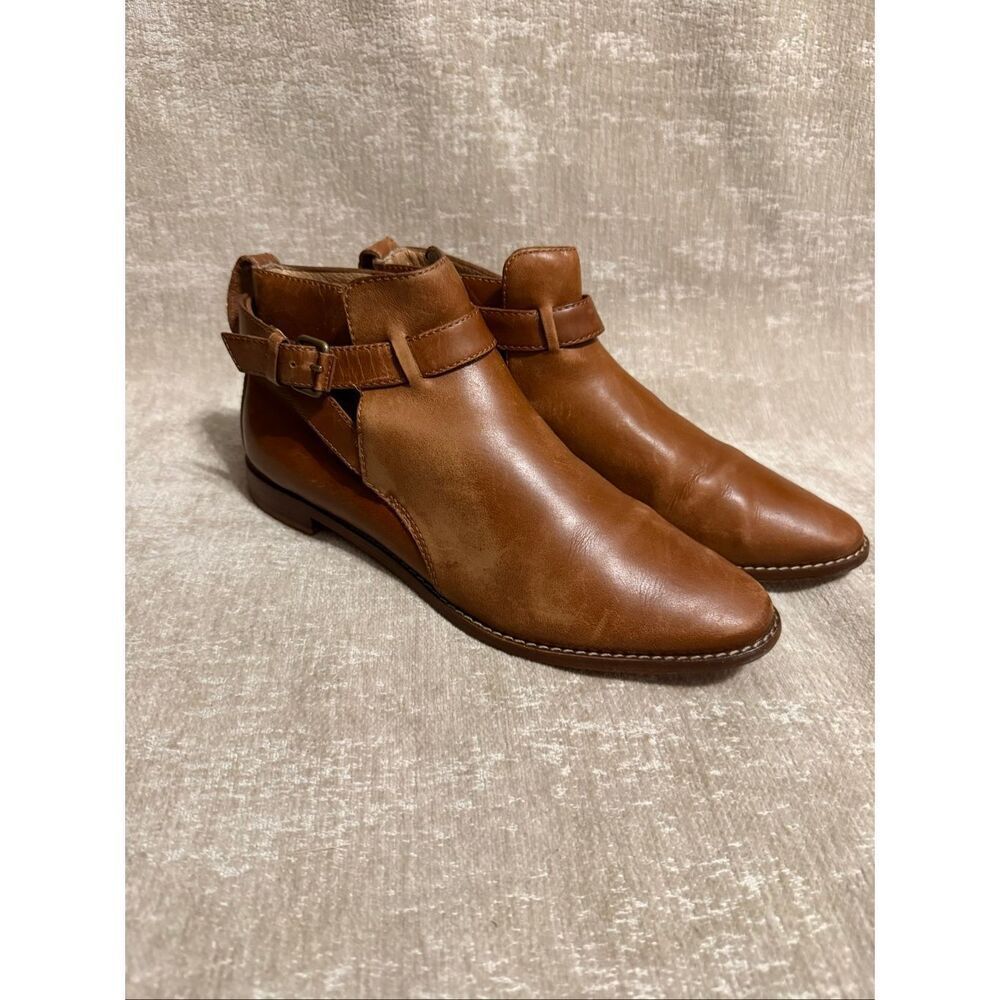Madewell Women's The Hollis Leather Strap Ankle Boots English Saddle Size 9.5